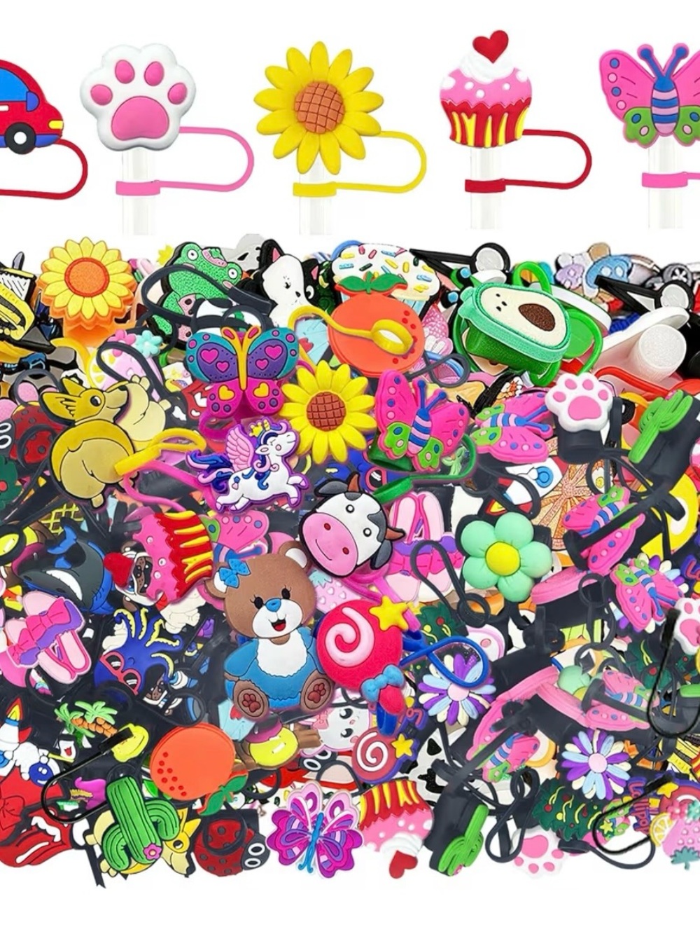 Cute Straw Toppers, 50 Pcs Lovely Cute Cover Cap, 10mm Silicone Straws Covers
